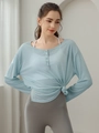 Ensemble de yoga femme avec haut bleu clair à manches longues et legging gris taille haute - Bleu