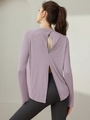 Maglia yoga a maniche lunghe da donna color lavanda con elegante apertura sulla schiena - S / Rosa Viola