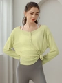 Haut de yoga ample à manches longues vert clair avec tissu côtelé et boutons décor - Light jaune