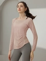 Slim fit light pink long sleeve yoga top with jacquard texture and side ruching - S / Pink