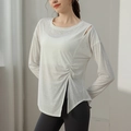 Top yoga bianco a maniche lunghe con spalla scoperta e coulisse laterale regolabile - S / Bianco