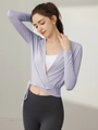 Slim fit light purple wrap yoga top with long sleeves and side tie for fitness - Purple