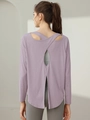 Top yoga a maniche lunghe lavanda con apertura posteriore e spalline incrociate - S / Rosa Viola