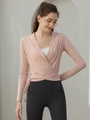 Pale pink wrap yoga top for women, slim fit long sleeve sports cardigan for pilates - Pink
