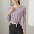 Top da yoga lilla con spalla scoperta e coulisse laterale regolabile a maniche lunghe - S / Viola
