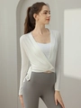 Women's white wrap yoga cardigan with long sleeves and side tie for fitness workout - White