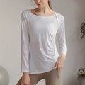 Slim-fit white long-sleeve yoga top with jacquard texture and side ruched detail for women - XL / White