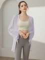 Light purple long sleeve yoga cover up jacket with breathable mesh and drawstring cuffs - S / Purple
