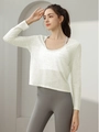 Haut de sport respirant à manches longues pour femme en tissu blanc semi-transparent - Blanc