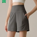 Women's dark gray nylon high-waist fitness shorts with pockets and loose-fit leg - Dark Gray