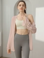 Set da yoga con reggiseno sportivo, leggings a vita alta e cardigan rosa trasparente - S / Rosa Chiaro
