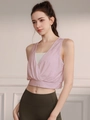 Pink jacquard yoga vest for women with layered loose design and V-neckline style - 4 (S) / Tops / Pink