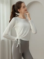 Slim fit white long sleeve yoga top with side drawstring for running and gym workouts - S / White