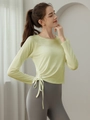 Slim fit light green yoga long sleeve with adjustable side drawstring for fitness - S / Light Yellow