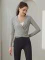 Slim fit light green long sleeve yoga wrap top with stylish cross-tie design for women - Gray