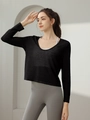 Haut de yoga noir pour femme, haut de sport ample à manches longues pour le fitness - Noir