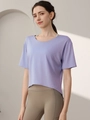 Lavender loose quick-dry sports t-shirt and olive high-waist yoga pants fitness set - 4 (S) / Camouflage Purple
