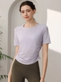 Slim fit light purple yoga t-shirt with side drawstring and high waist olive leggings - S / Light Purple