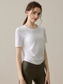Women's white slim-fit yoga T-shirt featuring breathable burnout fabric and side pleats - S / White