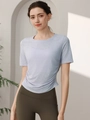 T-shirt de sport mauve à motif marbré avec fronces latérales pour le yoga et fitness - Bleu