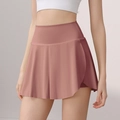 Gonna-pantalone sportiva a vita alta in nylon con volant color rosa polvere per tennis - S / Rosa Antico