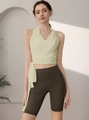 Women's jacquard sports vest and high waist cycling shorts set in soft yellow and olive - S / Yellow