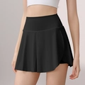 Jupe de tennis noire à taille haute avec ourlet volanté et short intérieur intégré - Noir