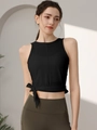 Damen Yoga-Top in Schwarz, schnelltrocknend mit seitlichem Knoten und Rundhalsausschnitt - S / Oberteile / Schwarz