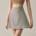 Taupe high-waisted cross waist athletic tennis skirt with inner shorts for women - S (4) / Moon Rock Grey
