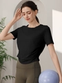 T-shirt sport noir à manches courtes respirant pour le yoga et la course à pied - Noir