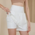 Witte 2-in-1 sportshort met hoge taille en zijzak voor hardlopen en yoga-oefeningen - S / Wit