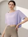 Short loose fit light purple yoga top with short sleeves and breathable fabric for women - Lilac Purple
