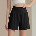 Short de yoga noir taille haute pour femme, coupe ample et tissu en nylon respirant - Noir