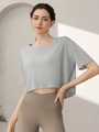 Women's loose light grey sports top and brown high waist yoga pants set - Gray