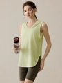 Women's loose light green hooded sports vest and olive cycling shorts set - Yellow