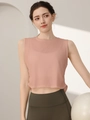 Débardeur de yoga pour femmes rose lotus, sans manches et ample, design court respirant - S / Rose
