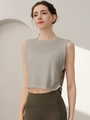 Camiseta de yoga sin mangas de secado rápido y leggings verdes con bolsillos laterales - S / Gris