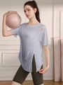 Women's loose yoga top with shoulder cutout and high waist olive green fitness shorts - S / Blue