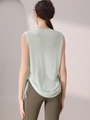 Mint green yoga tank top with side drawstring and breathable fabric for running - Light Green