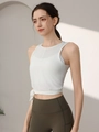 White sleeveless yoga vest and olive green high-waisted leggings set for women - S / White
