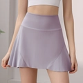 Hoher Bund hellvioletter Tennisrock mit Faltenwurf und glattem Stretch-Material - S / Lila