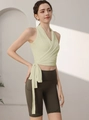 Haut de sport cache-cœur et short cycliste olive taille haute pour yoga et fitness - S / Jaune