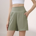 Sage green high-waisted fitness shorts for women with side pockets and elastic waistband - 4 (S) / Army Green
