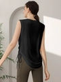 Women's black loose sports vest with side drawstring and adjustable ruched details - Black