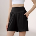 High-waisted black quick-dry sports shorts with wide leg design and side pocket - Black
