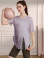 Haut de yoga en Tencel lavande avec fente latérale et découpe à l'épaule pour sport - Violet