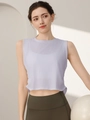 Canotta sportiva color lavanda senza maniche con taglio corto e leggings da yoga a vita alta - Viola