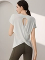Weißes Modal Sport-T-Shirt für Damen mit offenem Rücken und Überkreuz-Design für Yoga - S / Weiß