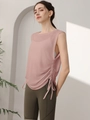Pink drawstring yoga tank top with olive green high-waisted fitness shorts set - Dusty Pink