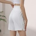 Short de sport blanc taille haute en nylon pour femme pour le yoga et la course à pied - Blanc